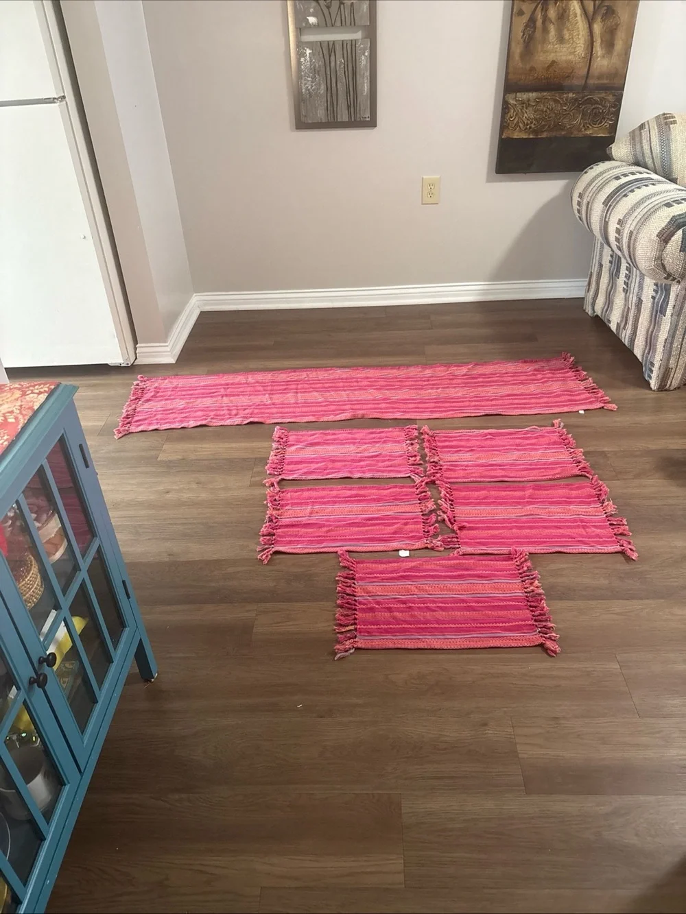 Handwoven Pink Dining Table Runner and Placemat Set